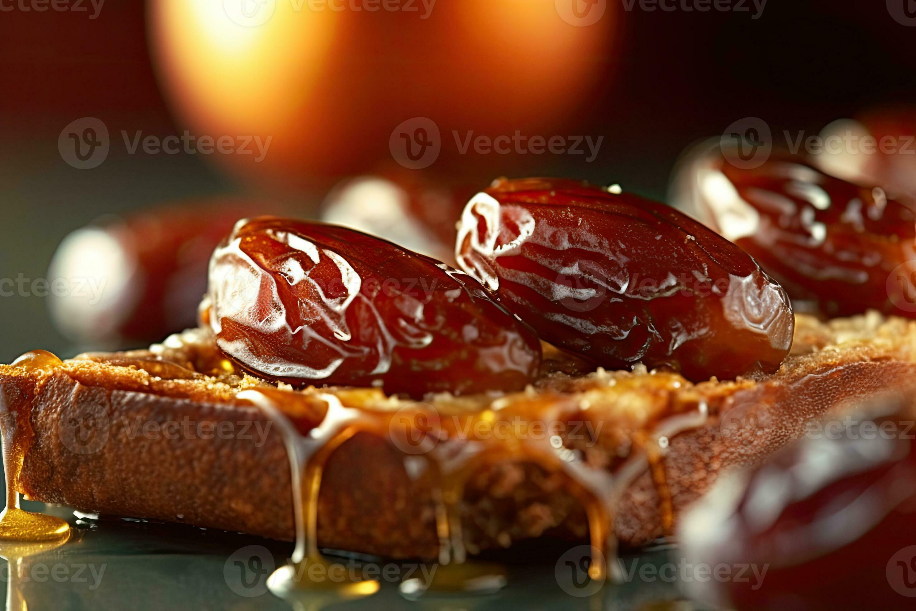 Saudi Arab Dates toast, macro shot of a fresh breakfast with Dripping