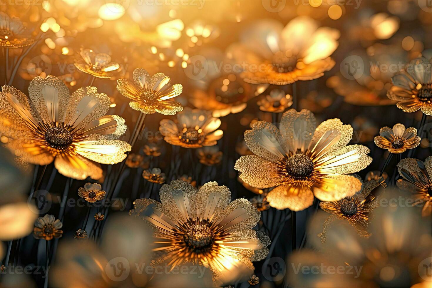 Golden flowers in full bloom with particlesai technology AI Generated photo