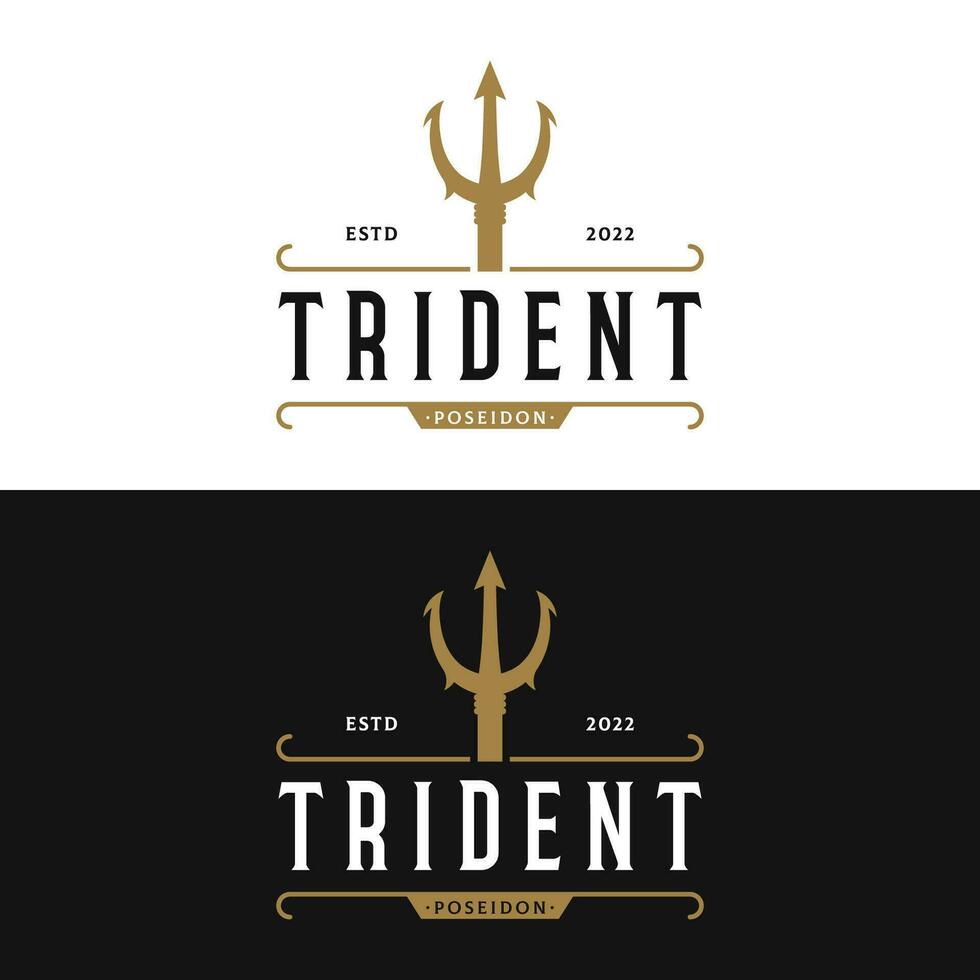 Vintage Trident Spear of Poseidon Neptune God Triton King logo design vector