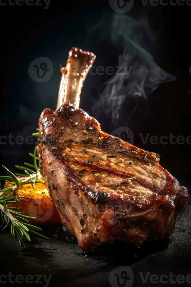 Lamb Rib and Shanks grill with herbs, Generative AI photo