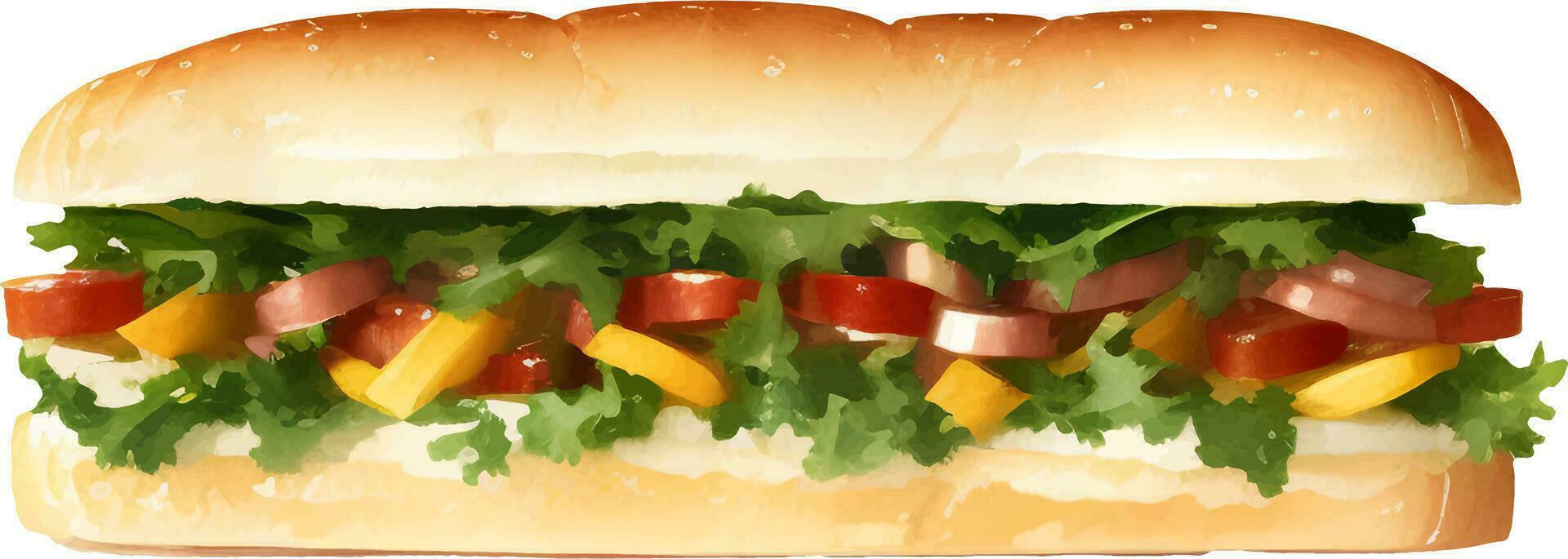 Sub Sandwich Detailed Hand Drawn Illustration Vector Isolated