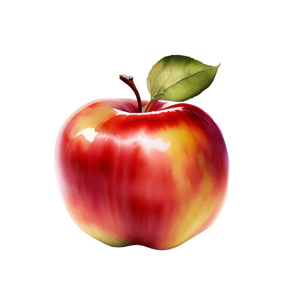 Fresco rojo manzana Fruta con hoja acuarela pintura ilustración vector