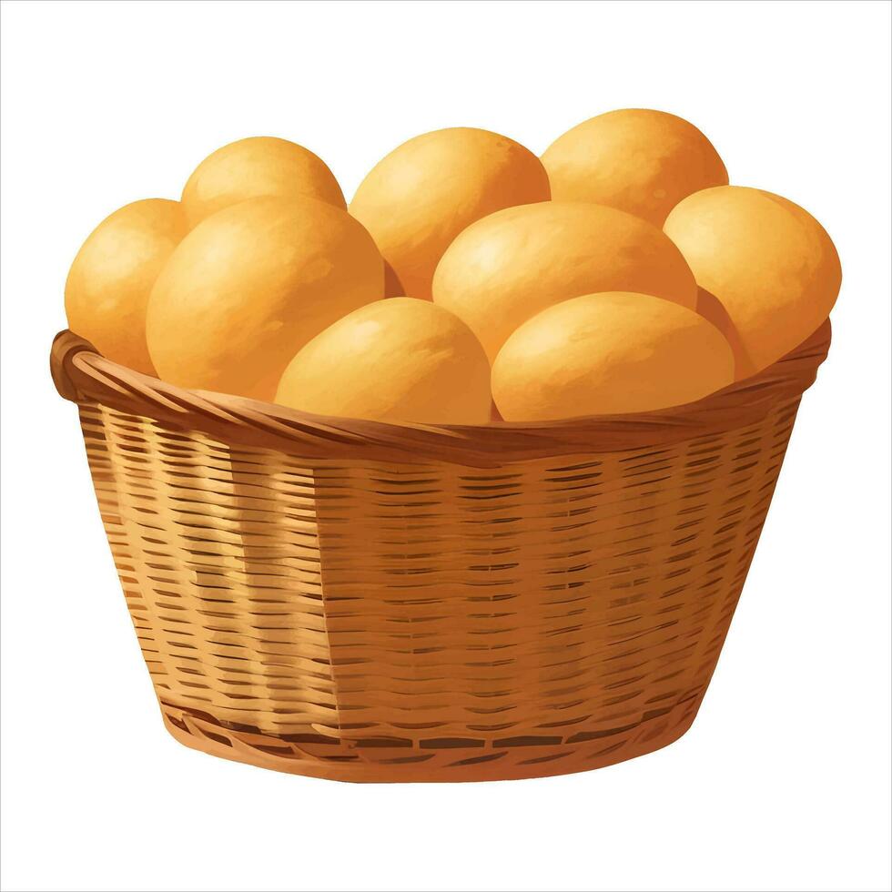 Bakery Breads in Wicker Basket Isolated Detailed Hand Drawn Painting Illustration vector