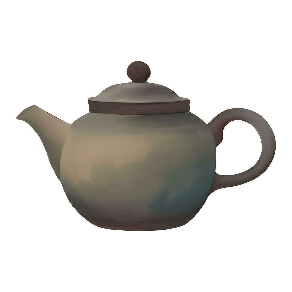 Clay Teapot Watercolor Isolated Hand Drawn Painting Illustration vector