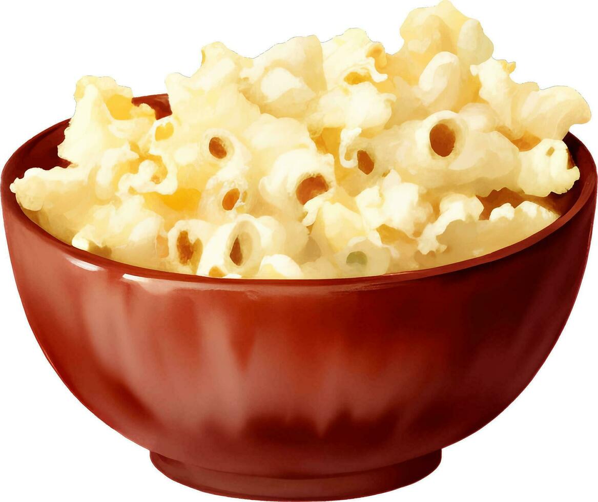 Popcorn on Red Bowl Detailed Hand Drawn Illustration Vector Isolated