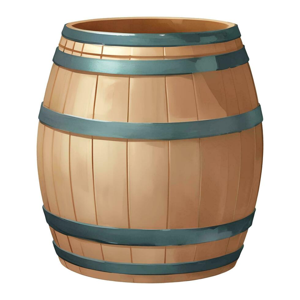 Open Empty Wooden Barrel Isolated Detailed Hand Drawn Painting Illustration vector