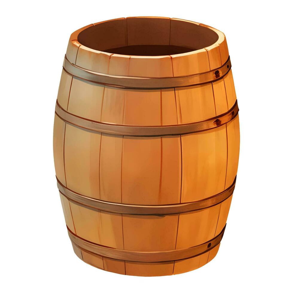 Open Empty Wooden Barrel Isolated Detailed Hand Drawn Painting Illustration vector