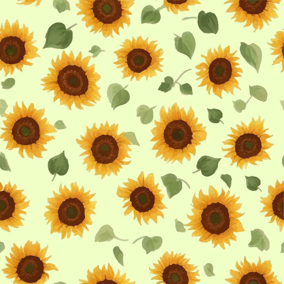 girasoles con hojas sin costura modelo detallado hermosa mano dibujado vector ilustración