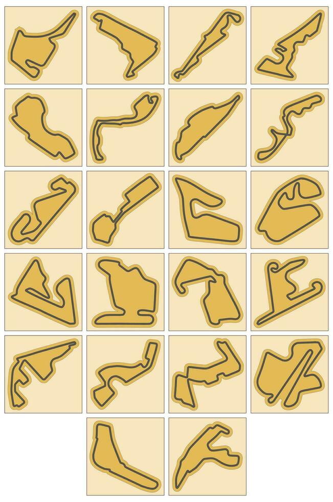 Racing circuit map collection for cnc laser cut or print vector illustration