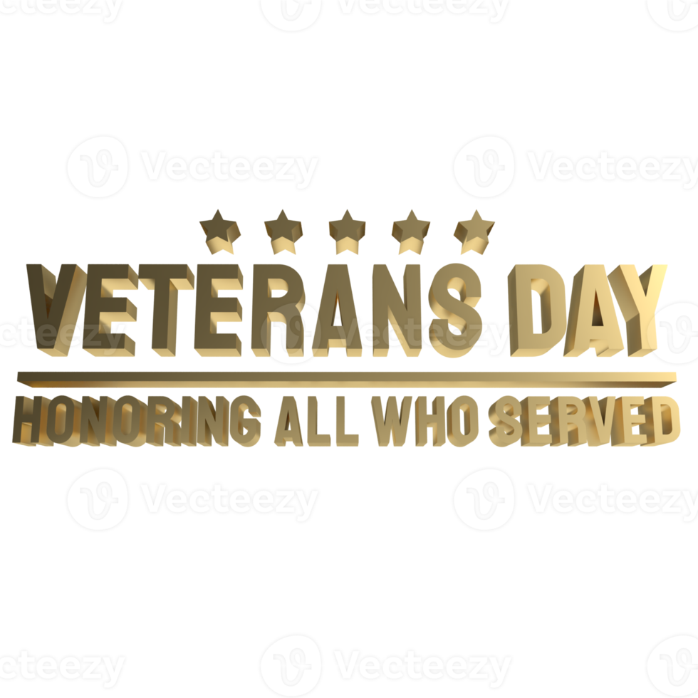The veterans day gold text for holiday concept 3d rendering png