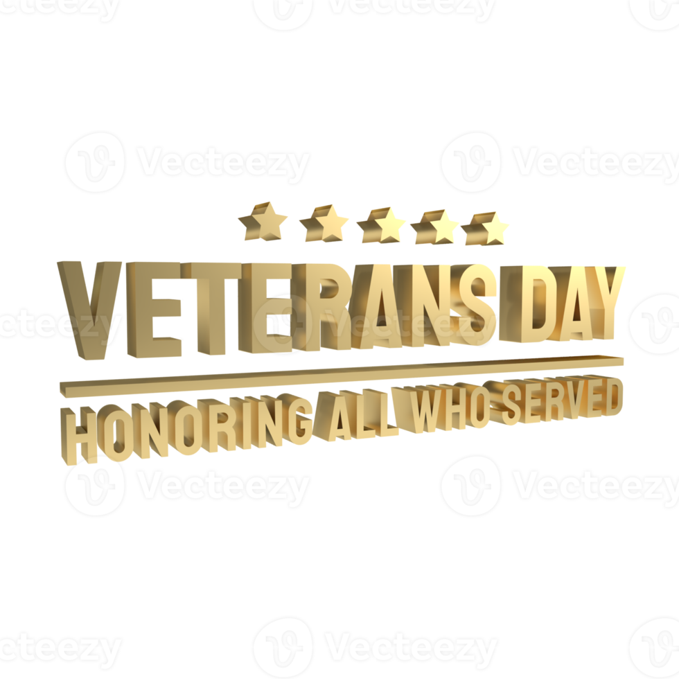 The veterans day gold text for holiday concept 3d rendering png