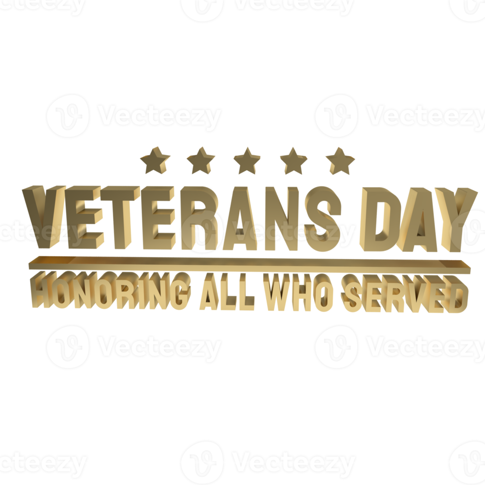 The veterans day gold text for holiday concept 3d rendering png