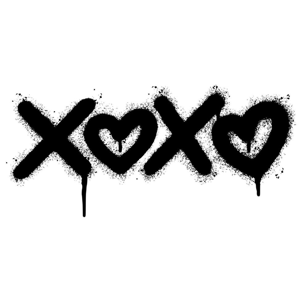 Spray Painted Graffiti xoxo Word Sprayed isolated with a white background. graffiti font xoxo with over spray in black over white. vector