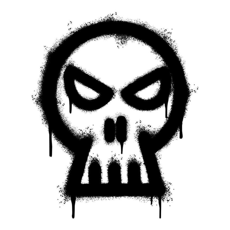 Spray Painted Graffiti skull icon Sprayed isolated with a white background. graffiti skull symbol with over spray in black over white. vector