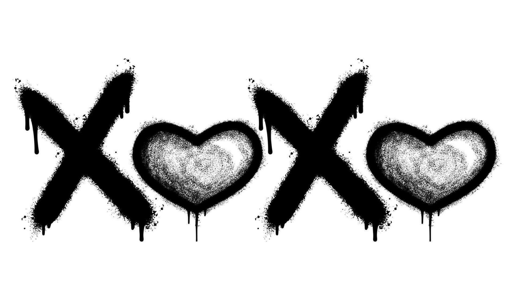 Spray Painted Graffiti xoxo Word Sprayed isolated with a white background. graffiti font xoxo with over spray in black over white. vector