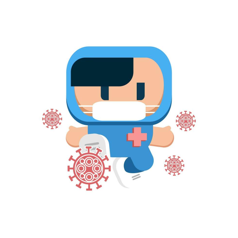 cute people fight with coronavirus illustration vector