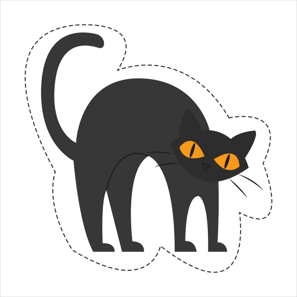Fierce Black Cat Sticker for Halloween Vector Style.
