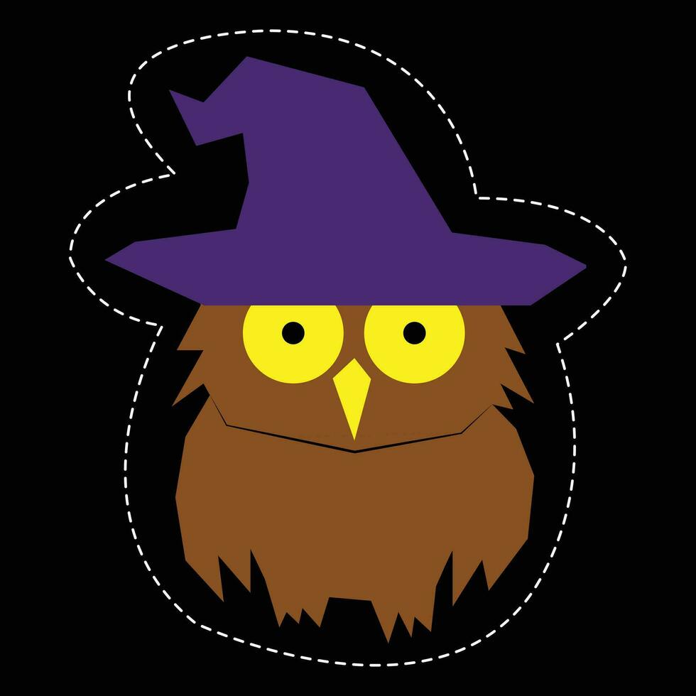 Witch Hat Owl Sticker For Halloween Vector. vector