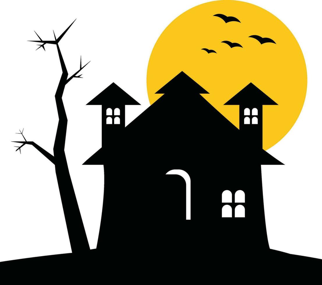 Halloween castle with bats. Horror house building vector