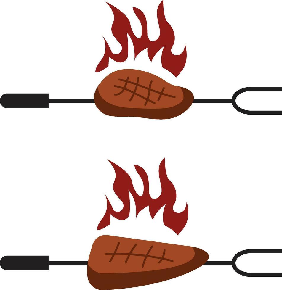 Sausages on grill with flames vector