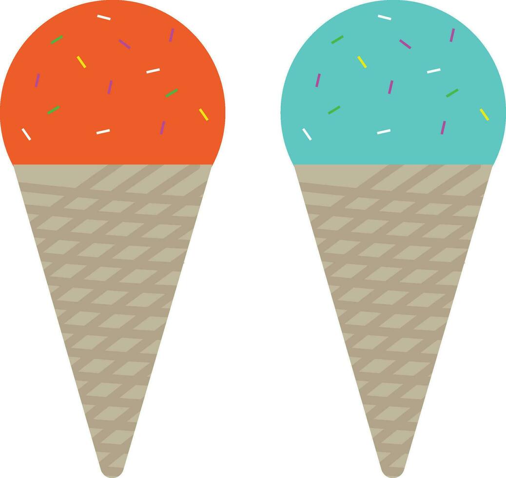 Ice cream scoops on with cone. Set of cones.  gelato cone vector