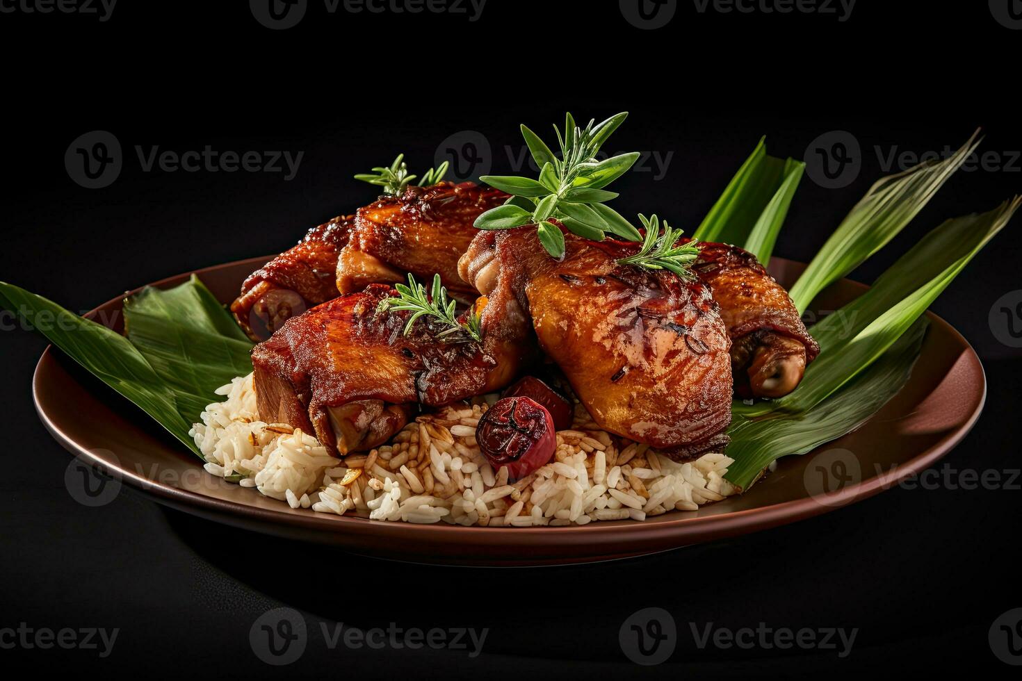Chicken Biryani with rice and herbs parsley Generative AI photo