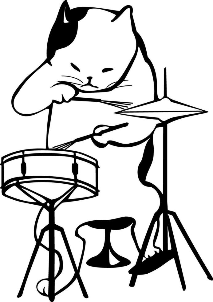 Collection of music cat playing Drums. Vector Illustration art