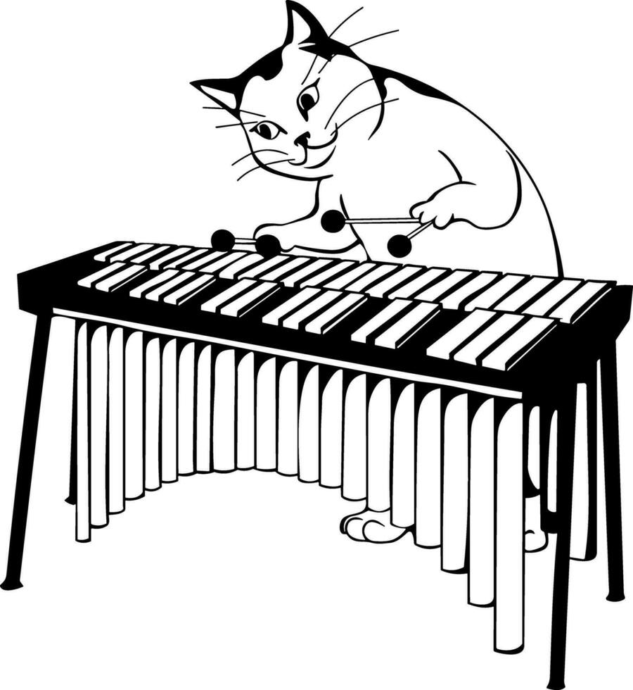 Collection of music cat playing. Vector illustration on white background.