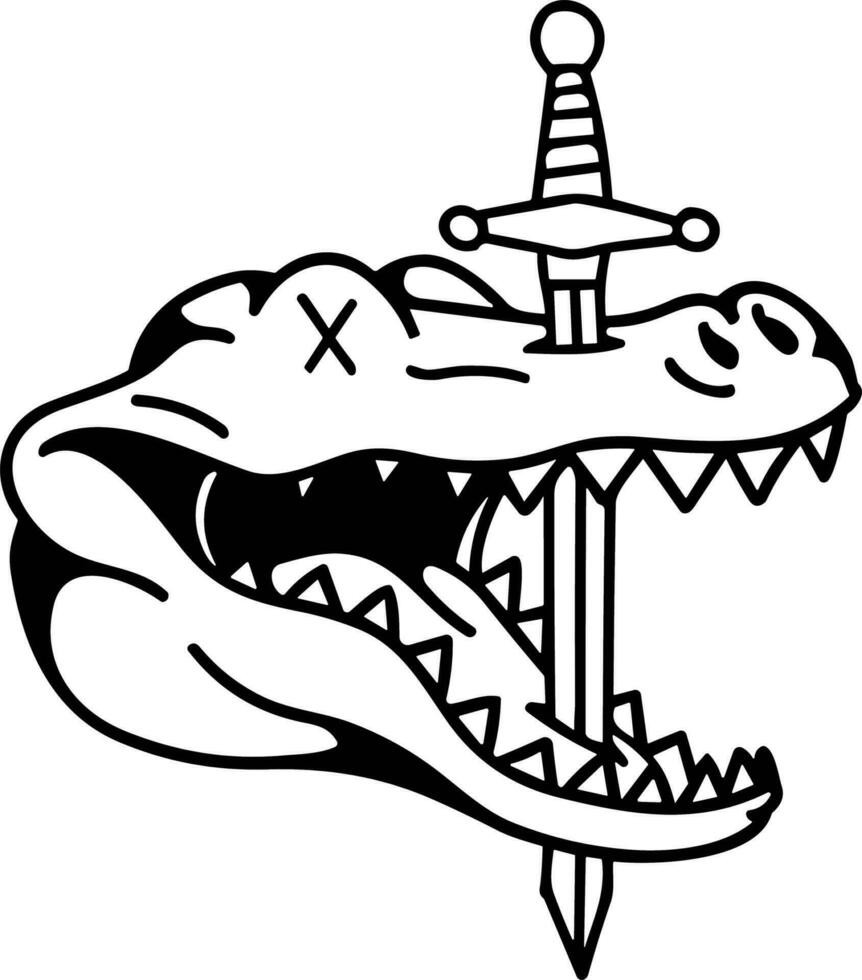 angry crocodile cartoon kill by sword vector