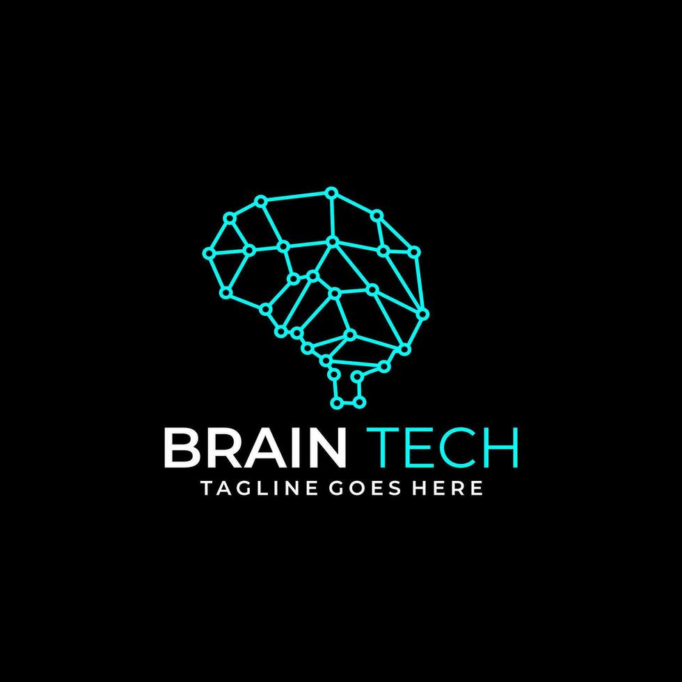 Line art brain technology illustration logo. Vector technology logo