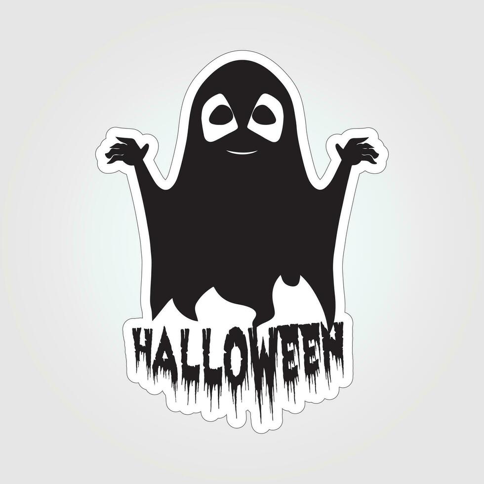 A sticker with a ghost on it, Halloween ghost cartoon character sticker vector