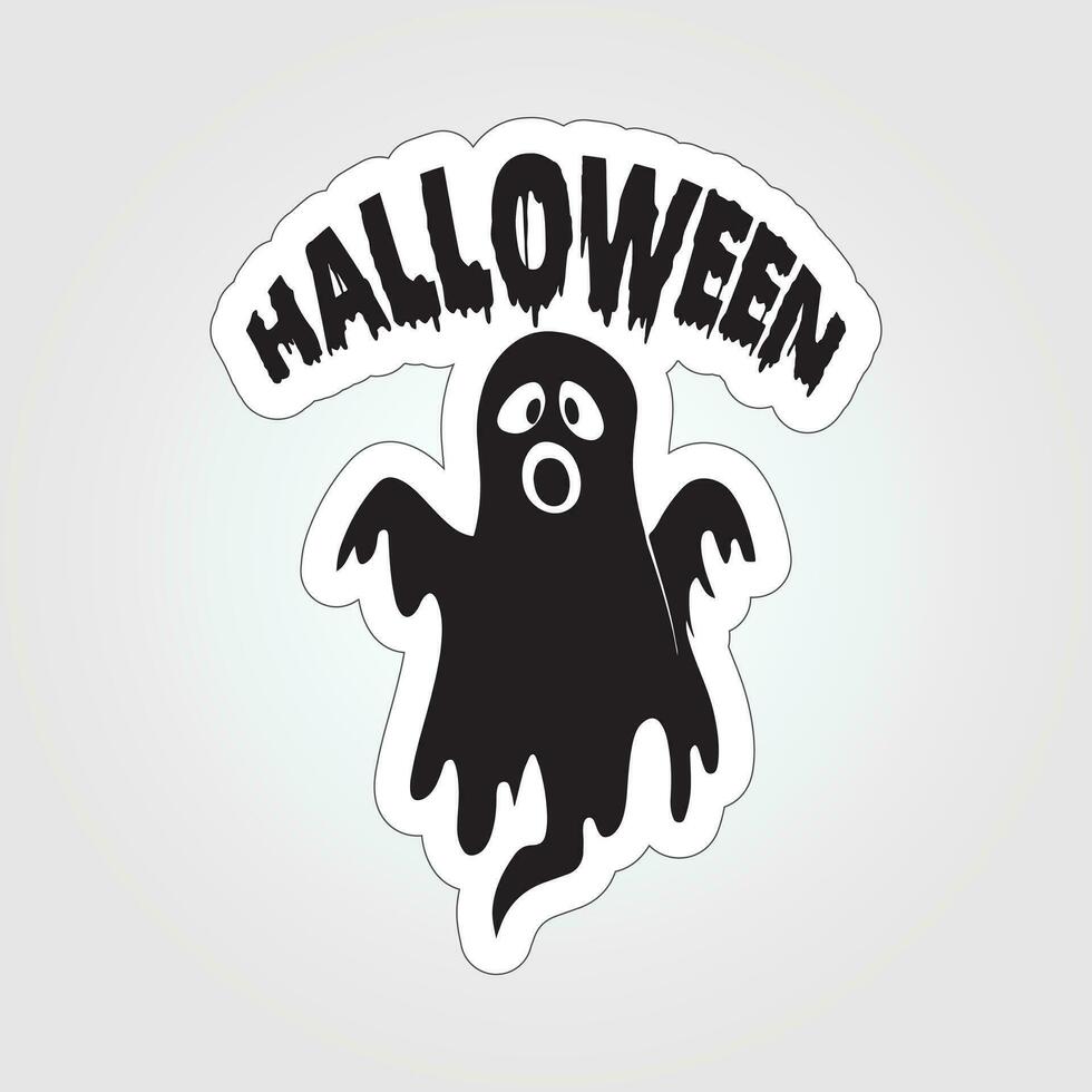 A sticker with a ghost on it, Halloween ghost cartoon character sticker vector