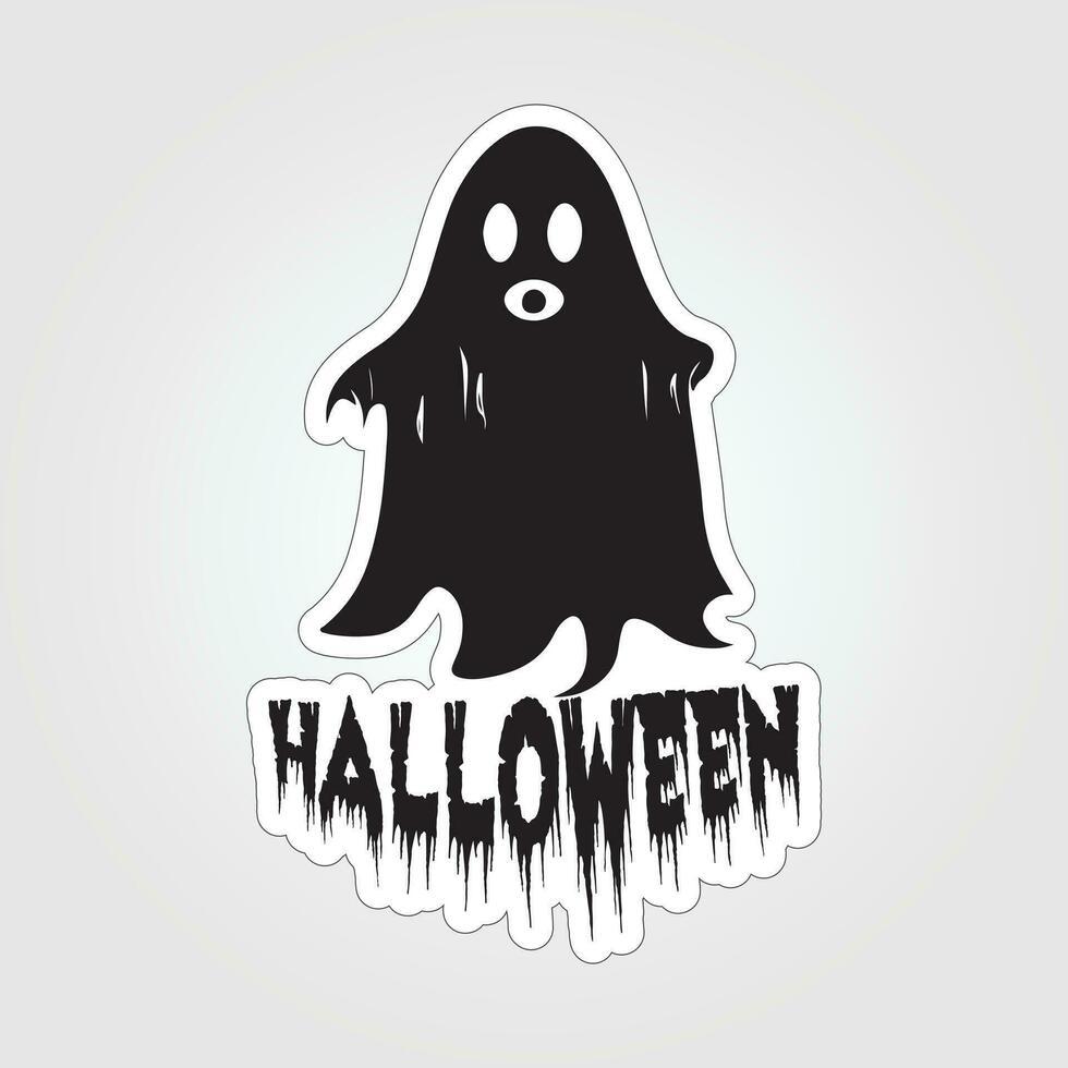 A sticker with a ghost on it, Halloween ghost cartoon character sticker vector