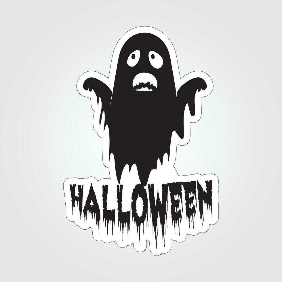 A sticker with a ghost on it, Halloween ghost cartoon character sticker vector