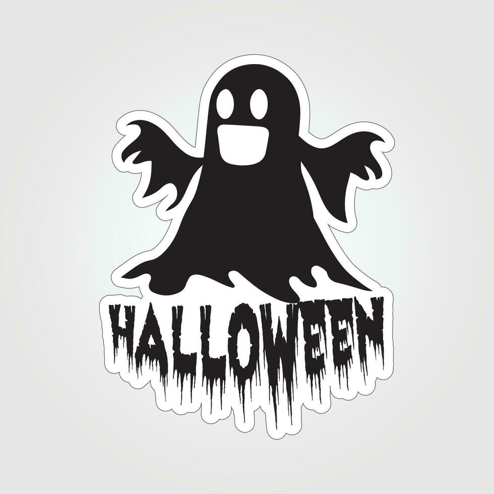 A sticker with a ghost on it, Halloween ghost cartoon character sticker vector