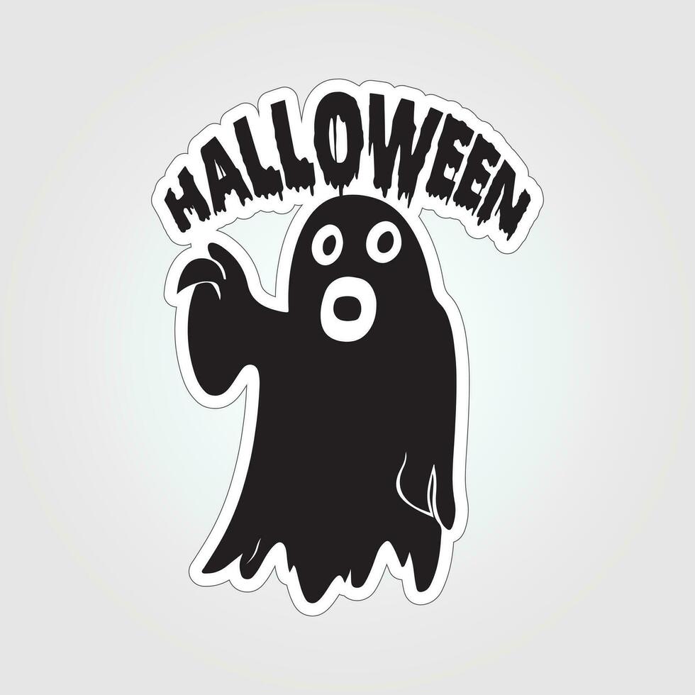 A sticker with a ghost on it, Halloween ghost cartoon character sticker vector