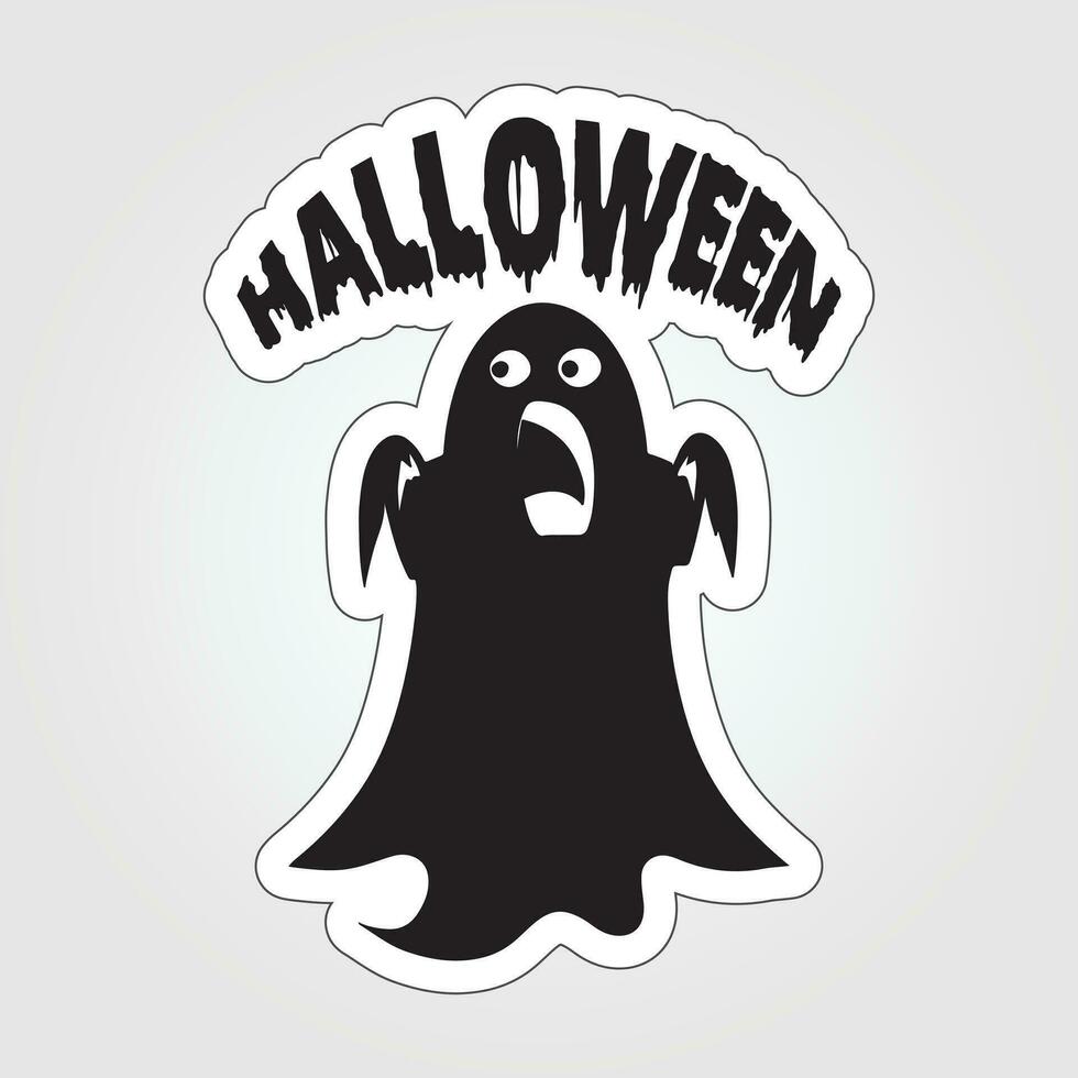 A sticker with a ghost on it, Halloween ghost cartoon character sticker vector