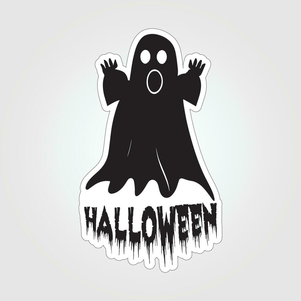 A sticker with a ghost on it, Halloween ghost cartoon character sticker vector