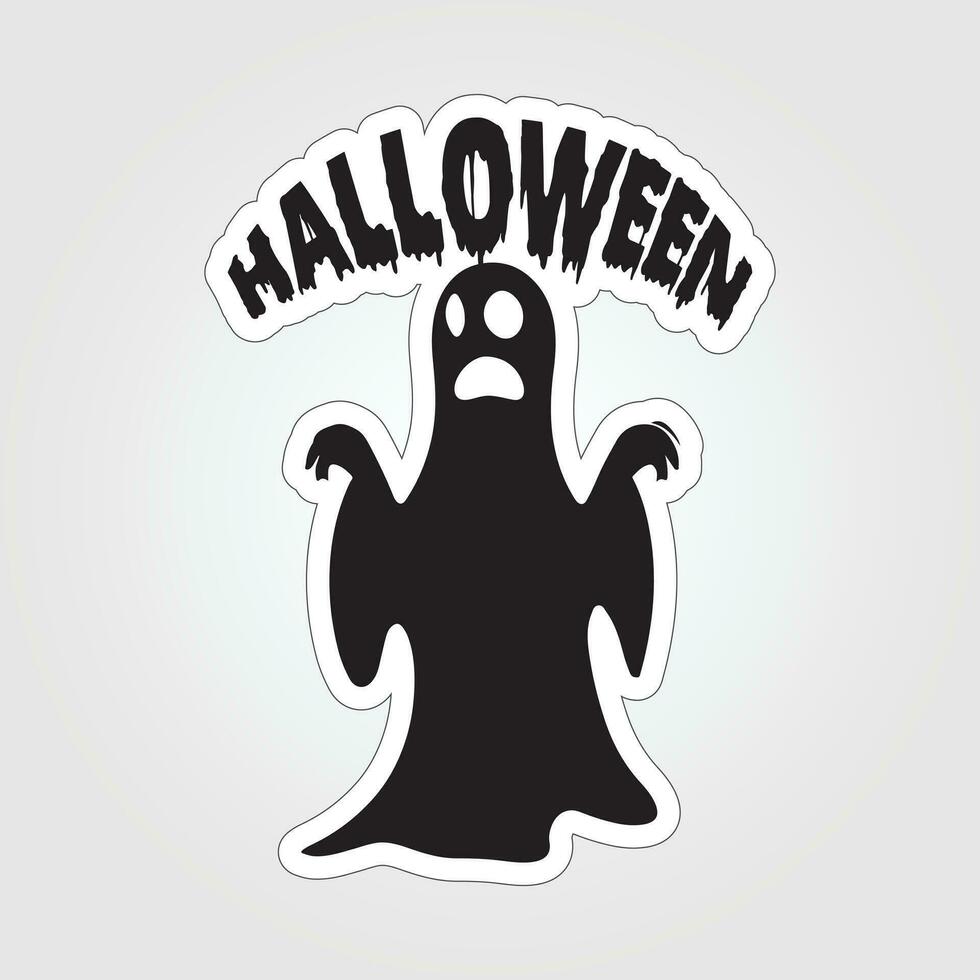 A sticker with a ghost on it, Halloween ghost cartoon character sticker vector