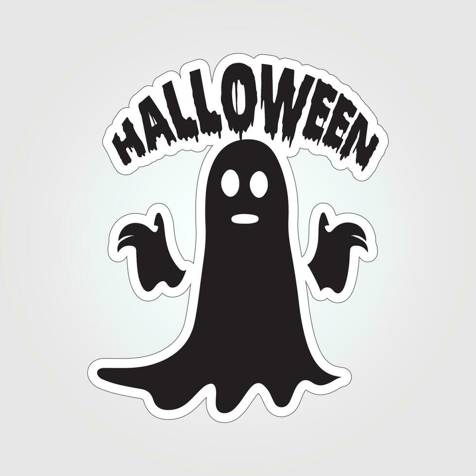 A sticker with a ghost on it, Halloween ghost cartoon character sticker vector