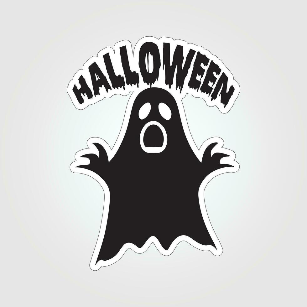 A sticker with a ghost on it, Halloween ghost cartoon character sticker vector
