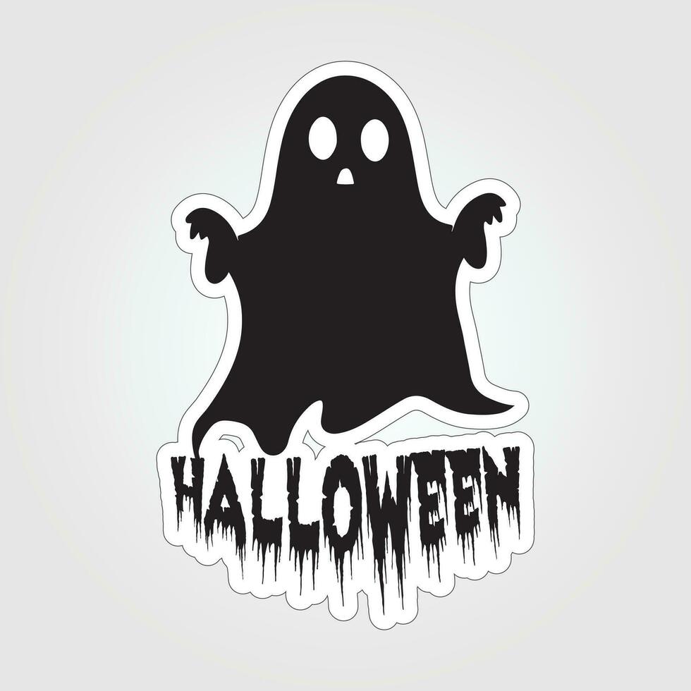 A sticker with a ghost on it, Halloween ghost cartoon character sticker vector