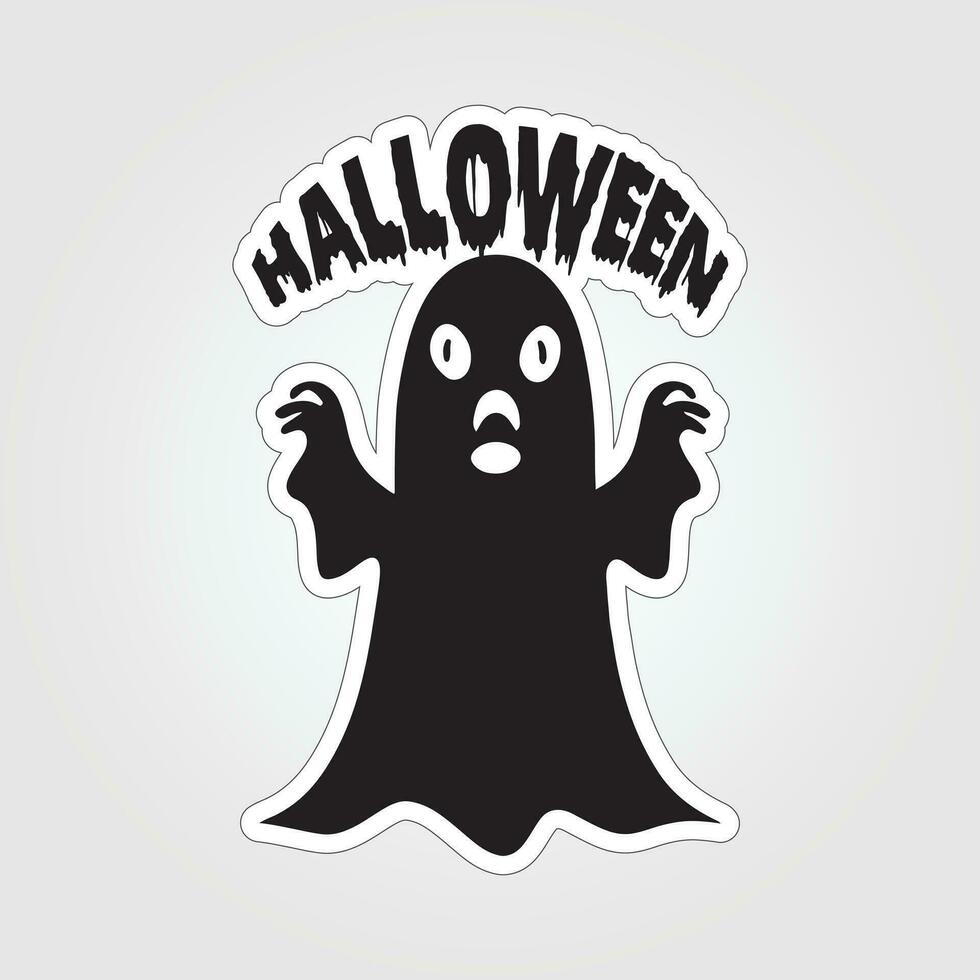 A sticker with a ghost on it, Halloween ghost cartoon character sticker vector