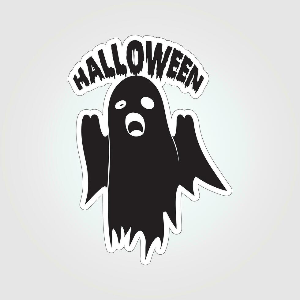 A sticker with a ghost on it, Halloween ghost cartoon character sticker vector