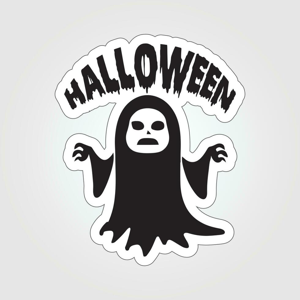 A sticker with a ghost on it, Halloween ghost cartoon character sticker vector