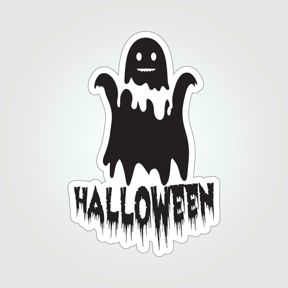 A sticker with a ghost on it, Halloween ghost cartoon character sticker vector