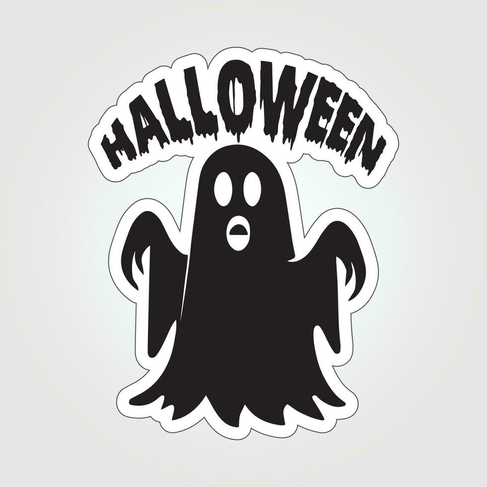A sticker with a ghost on it, Halloween ghost cartoon character sticker vector