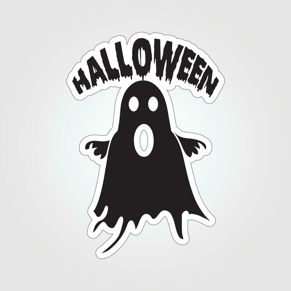 A sticker with a ghost on it, Halloween ghost cartoon character sticker vector