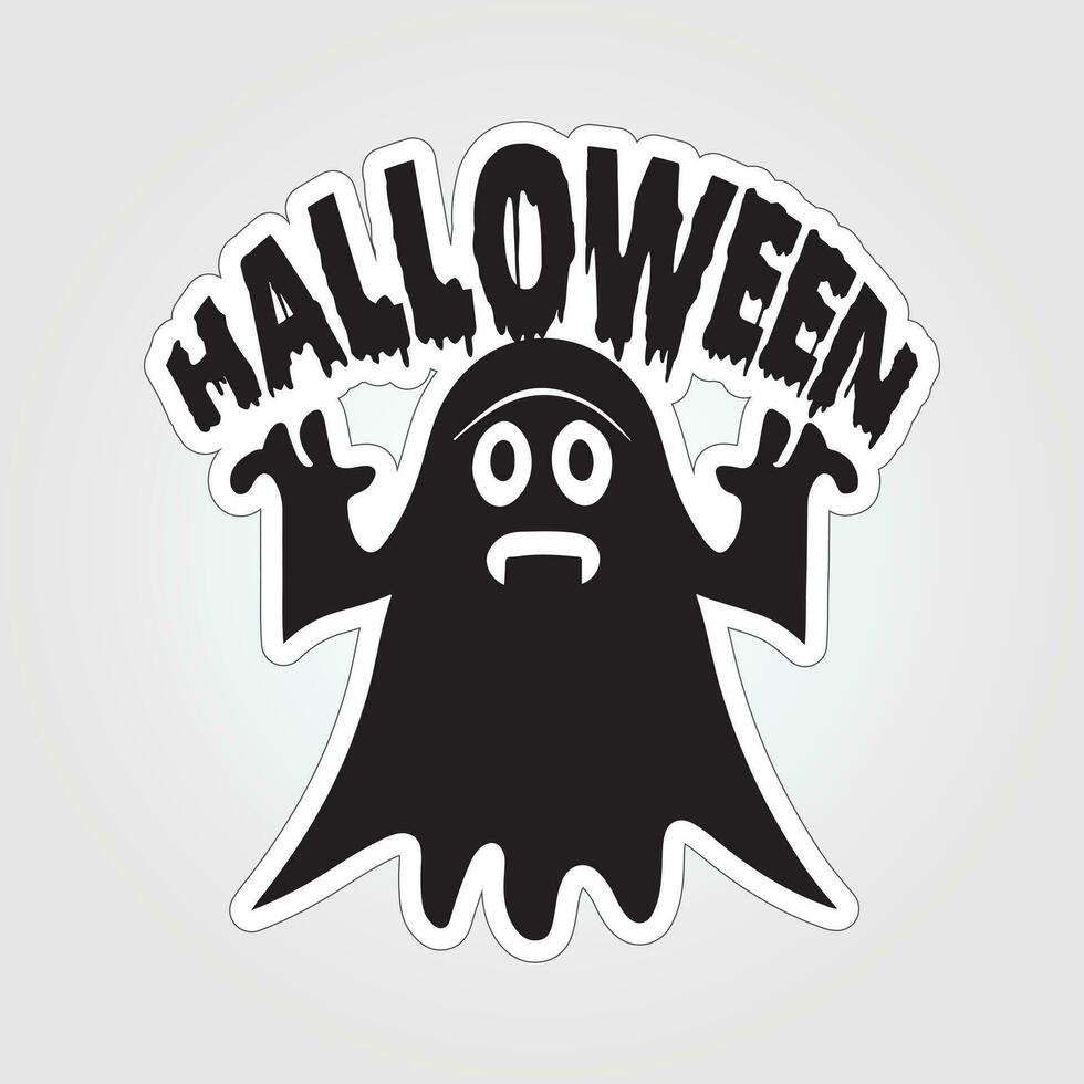 A sticker with a ghost on it, Halloween ghost cartoon character sticker vector