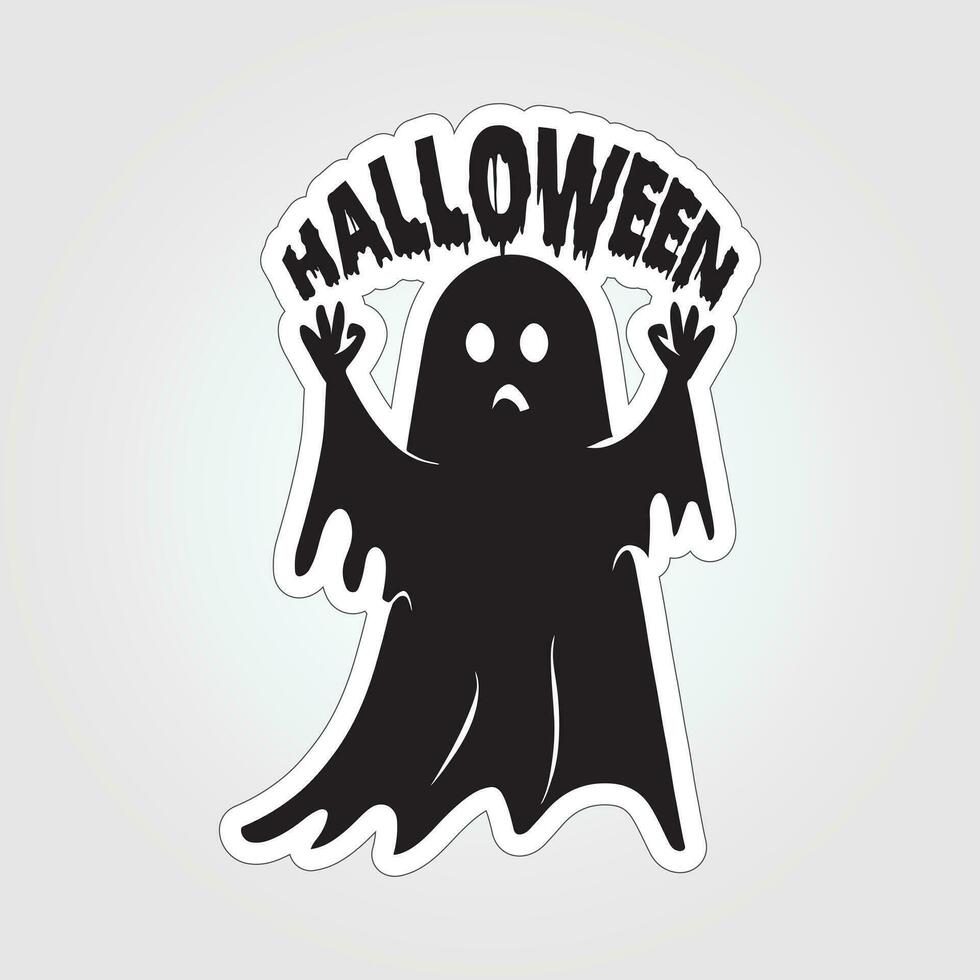 A sticker with a ghost on it, Halloween ghost cartoon character sticker vector